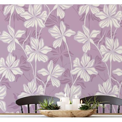 Papel Contact Vinílico Autoadesivo Removível e Impermeável, Estampa Lily Bloom para Paredes, Armários e Cômoda Roxo - S4sassy 63,5 cm (L) × 304,8 cm (C) / Roxo - Vinil Liso