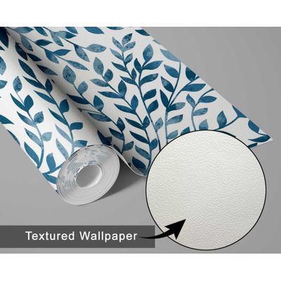 Rolo Vinílico Autoadesivo Removível, Motivo Natural, Impermeável, Estampa Botânica Vermelha e Cinza para Paredes e Armários Azul - S4sassy 63,5 cm (L) × 152,4 cm (C) / Azul - Vinil Texturizado