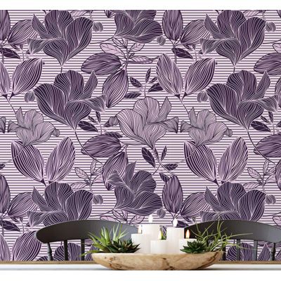 Papel Contact Vinílico Autoadesivo Removível à Prova d'Água, Estampa Listrada Botânica para Paredes, Armários e Cômoda, Roxo - S4sassy 63,5 cm (L) × 304,8 cm (C) / Roxo - Vinil Liso