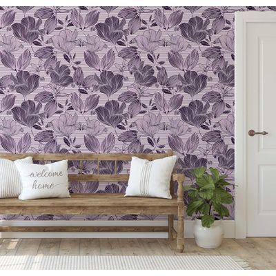 Papel Contact Vinílico Autoadesivo Removível à Prova d'Água, Estampa Listrada Botânica para Paredes, Armários e Cômoda, Roxo - S4sassy 63,5 cm (L) × 304,8 cm (C) / Roxo - Vinil Liso