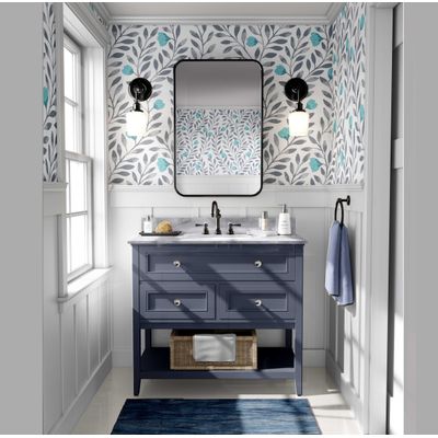 Rolo Autoadesivo Vinílico Impermeável Removível, Revestimento de Parede Estampa de Folhas Azuis para Paredes, Armários e Cômoda - S4sassy 63,5 cm (L) × 304,8 cm (C) / Azul - Vinil Liso