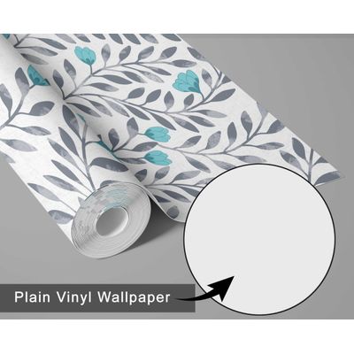 Rolo Autoadesivo Vinílico Impermeável Removível, Revestimento de Parede Estampa de Folhas Azuis para Paredes, Armários e Cômoda - S4sassy 63,5 cm (L) × 304,8 cm (C) / Azul - Vinil Liso