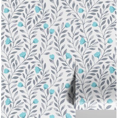 Rolo Autoadesivo Vinílico Impermeável Removível, Revestimento de Parede Estampa de Folhas Azuis para Paredes, Armários e Cômoda - S4sassy 63,5 cm (L) × 304,8 cm (C) / Azul - Vinil Liso