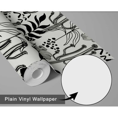 Vinil Autoadesivo Contact Impermeável Preto, Botânico com Cactos e Flores, Removível para Quartos, Salas, Inquilinos e Armários - S4Sassy 63,5 cm (L) × 304,8 cm (C) / Preto - Vinil Liso