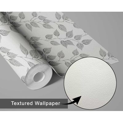 Papel de Parede Autoadesivo Removível, Estampa de Trepadeira Cinza, Vinil Faça Você Mesmo para Paredes, Entrada e Escritório - S4sassy 63,5 cm (L) × 609,6 cm (C) / Cinza - Vinil Texturizado