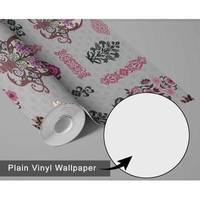 Papel de Parede Motivo de Vaso Vintage Cinza, Vinil Autoadesivo, Fácil DIY para Quarto Rústico, Armários e Sala - S4Sassy 63,5 cm (L) × 304,8 cm (C) / Cinza - Vinil Texturizado