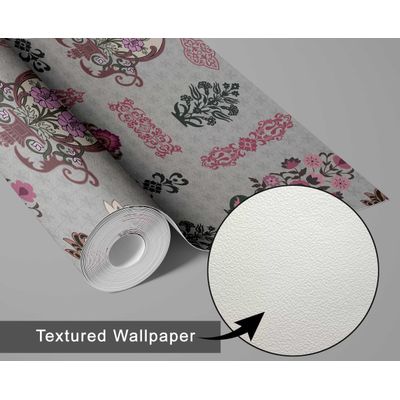 Papel de Parede Motivo de Vaso Vintage Cinza, Vinil Autoadesivo, Fácil DIY para Quarto Rústico, Armários e Sala - S4Sassy 63,5 cm (L) × 304,8 cm (C) / Cinza - Vinil Texturizado