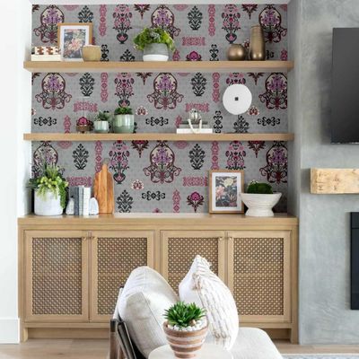 Papel de Parede Motivo de Vaso Vintage Cinza, Vinil Autoadesivo, Fácil DIY para Quarto Rústico, Armários e Sala - S4Sassy 63,5 cm (L) × 304,8 cm (C) / Cinza - Vinil Texturizado