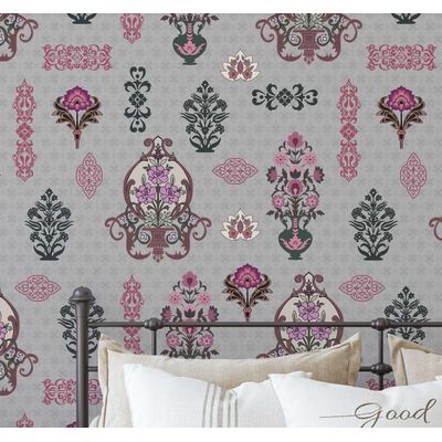 Papel de Parede Motivo de Vaso Vintage Cinza, Vinil Autoadesivo, Fácil DIY para Quarto Rústico, Armários e Sala - S4Sassy 63,5 cm (L) × 304,8 cm (C) / Cinza - Vinil Texturizado