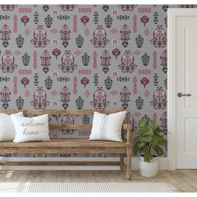 Papel de Parede Motivo de Vaso Vintage Cinza, Vinil Autoadesivo, Fácil DIY para Quarto Rústico, Armários e Sala - S4Sassy 63,5 cm (L) × 304,8 cm (C) / Cinza - Vinil Texturizado