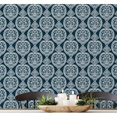 Papel de Parede Azul com Corações Revestimento Vinílico Autoadesivo Fácil DIY para Quarto Estilo Fazenda Sala Armário Espaço - S4Sassy 63,5 cm (L) × 304,8 cm (C) / Azul - Vinil Liso