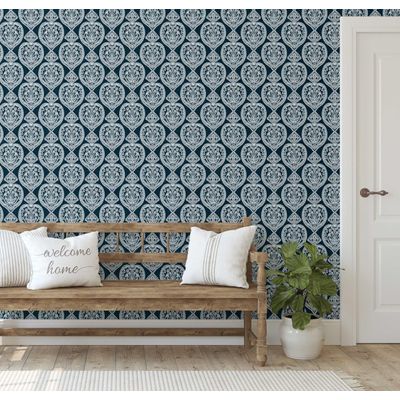 Papel de Parede Azul com Corações Revestimento Vinílico Autoadesivo Fácil DIY para Quarto Estilo Fazenda Sala Armário Espaço - S4Sassy 63,5 cm (L) × 304,8 cm (C) / Azul - Vinil Liso