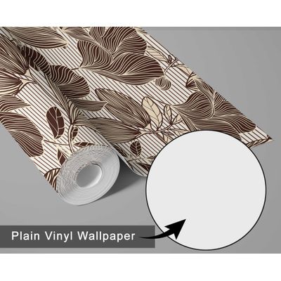 Papel Contact Vinílico Autoadesivo Removível, Impermeável, Tema Natural Listrado Botânico para Paredes, Armários e Cômoda, Marrom - S4sassy 63,5 cm (L) × 609,6 cm (C) / Marrom - Vinil Liso
