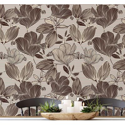 Papel Contact Vinílico Autoadesivo Removível, Impermeável, Tema Natural Listrado Botânico para Paredes, Armários e Cômoda, Marrom - S4sassy 63,5 cm (L) × 609,6 cm (C) / Marrom - Vinil Liso