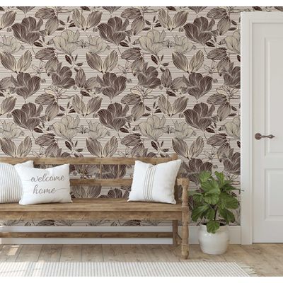 Papel Contact Vinílico Autoadesivo Removível, Impermeável, Tema Natural Listrado Botânico para Paredes, Armários e Cômoda, Marrom - S4sassy 63,5 cm (L) × 609,6 cm (C) / Marrom - Vinil Liso