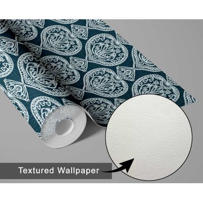 Papel de Parede Azul com Corações Revestimento Vinílico Autoadesivo Fácil DIY para Quarto Estilo Fazenda Sala Armário Espaço - S4Sassy 63,5 cm (L) × 152,4 cm (C) / Azul - Vinil Texturizado