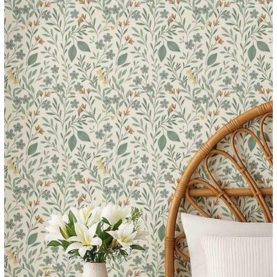 Papel de Parede Vinílico Autocolante Bege, Folhas e Trepadeiras, Impermeável, Removível para Salas, Locatários e Armários - S4Sassy 63,5 cm (L) × 304,8 cm (C) / Bege - Vinil Liso
