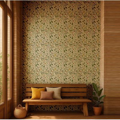 Papel de Parede Vinílico Autocolante Bege, Folhas e Trepadeiras, Impermeável, Removível para Salas, Locatários e Armários - S4Sassy 63,5 cm (L) × 304,8 cm (C) / Bege - Vinil Liso