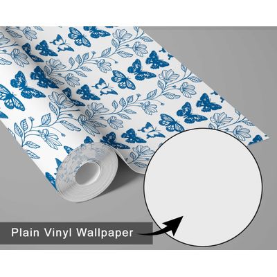 Papel Vinílico Autoadesivo Impermeável, Borboleta Chique e Vinha Floral, Azul, Removível para Quartos, Espaços Alugados e Armários - S4Sassy 63,5 cm (L) × 304,8 cm (C) / Azul - Vinil Liso