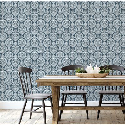 Papel de Parede Azul com Corações Autoadesivo em Vinil, Fácil Aplicação para Quarto Estilo Fazenda, Sala e Armário - S4Sassy 63,5 cm (L) × 304,8 cm (C) / Azul - Vinil Liso