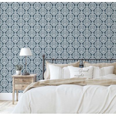 Papel de Parede Azul com Corações Autoadesivo em Vinil, Fácil Aplicação para Quarto Estilo Fazenda, Sala e Armário - S4Sassy 63,5 cm (L) × 304,8 cm (C) / Azul - Vinil Liso