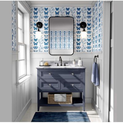 Papel Vinílico Autoadesivo Impermeável, Borboleta Chique e Vinha Floral, Azul, Removível para Quartos, Espaços Alugados e Armários - S4Sassy 63,5 cm (L) × 304,8 cm (C) / Azul - Vinil Liso