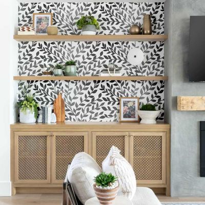 Vinil Autoadesivo em Rolo Removível Impermeável Inspirado na Natureza, Estampa Botânica Vermelho/Cinza para Paredes e Armários - S4sassy 63,5 cm (L) × 304,8 cm (C) / Cinza - Vinil Liso