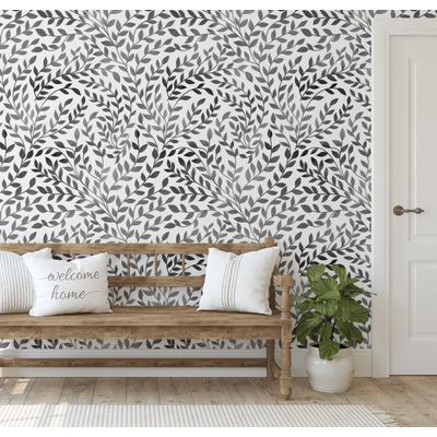 Vinil Autoadesivo em Rolo Removível Impermeável Inspirado na Natureza, Estampa Botânica Vermelho/Cinza para Paredes e Armários - S4sassy 63,5 cm (L) × 304,8 cm (C) / Cinza - Vinil Liso