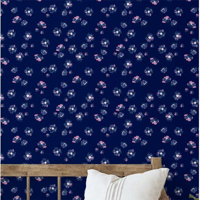 Papel Contact Removível à Prova d'Água, Estampa Flores do Prado para Paredes/Armários/Cômoda, Vinílico Autoadesivo, Azul - S4sassy 63,5 cm (L) × 304,8 cm (C) / Azul - Vinil Liso
