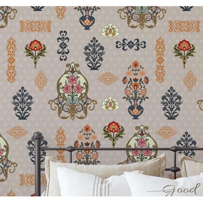Papel de Parede Motivo de Vaso Vintage Multicolorido, Vinil Autoadesivo, Aplicação DIY Fácil para Quarto Rústico, Sala e Armários - S4Sassy 63,5 cm (L) × 304,8 cm (C) / Multicolorido - Vinil Liso