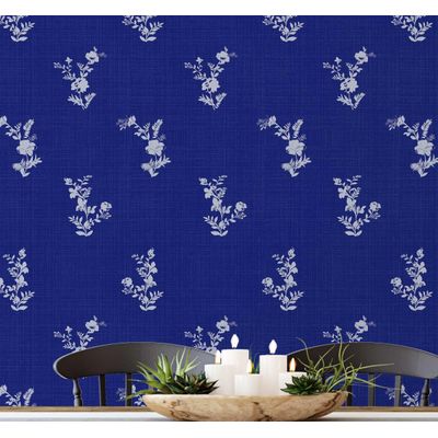 Rolo Vinílico Autoadesivo Azul Removível, Tema Natureza, Impermeável, Estampa Mini Buquê para Paredes, Armários e Cômoda - S4sassy 63,5 cm (L) × 304,8 cm (C) / Azul - Vinil Liso