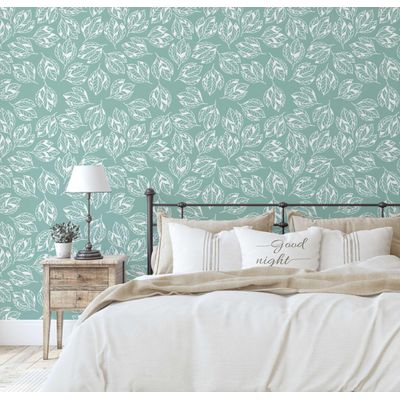 Rolo Vinílico Autoadesivo Removível Impermeável, Estampa de Folha Verde Inspirada na Natureza para Paredes, Cômoda e Armários - S4sassy 63,5 cm (L) × 304,8 cm (C) / Verde - Vinil Liso