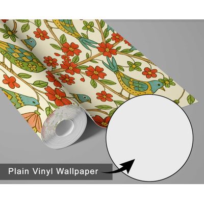 Tema Natureza Removível, Impermeável, Floral e Pássaros em Tons Pastel, Rolo Vinílico Autoadesivo para Paredes e Armários, Verde - S4sassy 63,5 cm (L) × 304,8 cm (C) / Verde - Vinil Liso