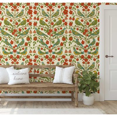 Tema Natureza Removível, Impermeável, Floral e Pássaros em Tons Pastel, Rolo Vinílico Autoadesivo para Paredes e Armários, Verde - S4sassy 63,5 cm (L) × 304,8 cm (C) / Verde - Vinil Liso