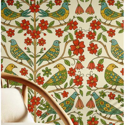 Tema Natureza Removível, Impermeável, Floral e Pássaros em Tons Pastel, Rolo Vinílico Autoadesivo para Paredes e Armários, Verde - S4sassy 63,5 cm (L) × 304,8 cm (C) / Verde - Vinil Liso