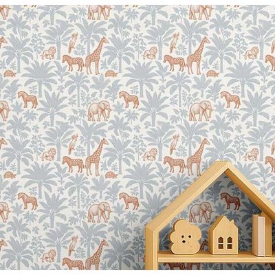 Papel de Parede Animais da Selva, Cinza, Vinil Autoadesivo, Revestimento Faça Você Mesmo para Quarto Infantil e Sala de Brincar - S4Sassy 63,5 cm (L) × 304,8 cm (C) / Cinza - Vinil Liso