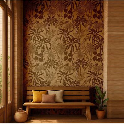 Papel de Parede Vinílico Autocolante Removível Botânico Selva À Prova D'Água Bege para Quartos, Espaços Alugados e Armários - S4Sassy 63,5 cm (L) × 914,4 cm (C) / Bege - Vinil Liso