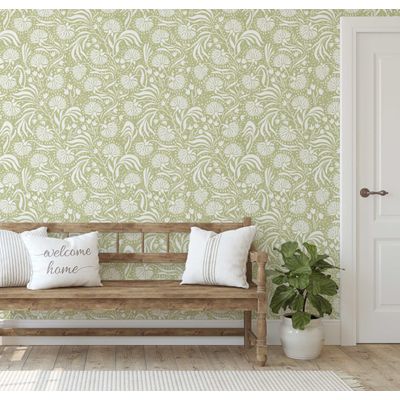 Papel de Parede Vinílico Autoadesivo com Dente-de-Leão Desenhado à Mão, Verde, Fácil Aplicação para Quarto, Armários e Sala - S4Sassy 63,5 cm (L) × 609,6 cm (C) / Verde - Vinil Texturizado