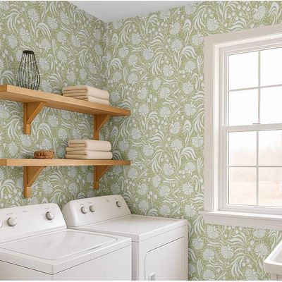 Papel de Parede Vinílico Autoadesivo com Dente-de-Leão Desenhado à Mão, Verde, Fácil Aplicação para Quarto, Armários e Sala - S4Sassy 63,5 cm (L) × 152,4 cm (C) / Verde - Vinil Texturizado