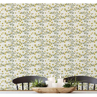 Papel de Parede Mini Vinha Floral Verde, Vinil Autoadesivo, Envoltório Decorativo, DIY Fácil para Quarto, Sala, Armários - S4Sassy 63,5 cm (L) × 304,8 cm (C) / Verde - Vinil Texturizado
