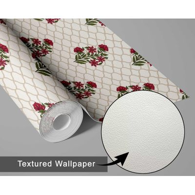 Papel de Parede Vinílico Autoadesivo Treliça Rosa, Impermeável Bege, Removível Asiático para Quartos, Sala, Locação, Armários - S4Sassy 63,5 cm (L) × 304,8 cm (C) / Bege - Vinil Texturizado
