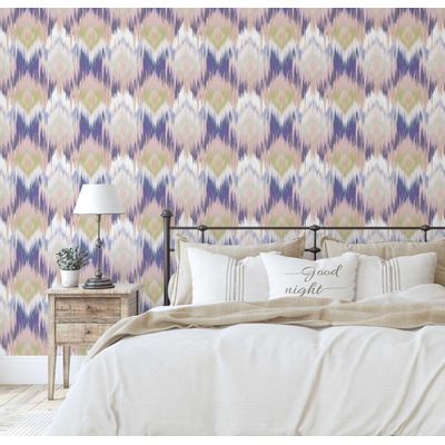 Papel de Parede Ikat Azul, Vinílico Autoadesivo, Fácil Faça-Você-Mesmo para Quarto Infantil e Sala de Brincadeiras - S4Sassy 63,5 cm (L) × 914,4 cm (C) / Azul - Vinil Liso