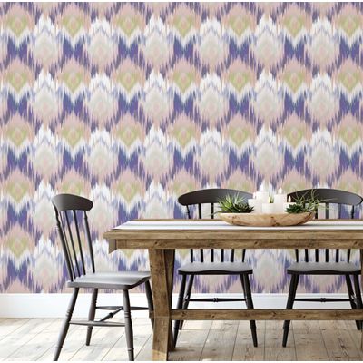 Papel de Parede Ikat Azul, Vinílico Autoadesivo, Fácil Faça-Você-Mesmo para Quarto Infantil e Sala de Brincadeiras - S4Sassy 63,5 cm (L) × 914,4 cm (C) / Azul - Vinil Liso