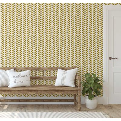 Papel de Parede Autoadesivo Padrão de Folhas Amarelo, Vinil Removível Faça-Você-Mesmo para Parede de Destaque na Entrada - S4sassy 63,5 cm (L) × 609,6 cm (C) / Amarelo - Vinil Liso