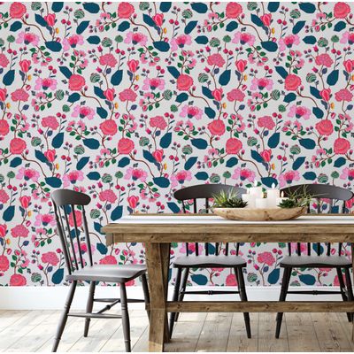 Papel Contact Vinílico Autoadesivo Branco Estampa Floral Blossom, Revestimento Removível Estilo Asiático para Parede e Cômoda - S4sassy 63,5 cm (L) × 304,8 cm (C) / Branco - Vinil Liso