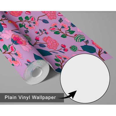 Papel Contact Autoadesivo Vinílico Removível Estilo Asiático Estampa Floral Blossom Roxo para Paredes e Cômoda - S4sassy 63,5 cm (L) × 304,8 cm (C) / Roxo - Vinil Liso