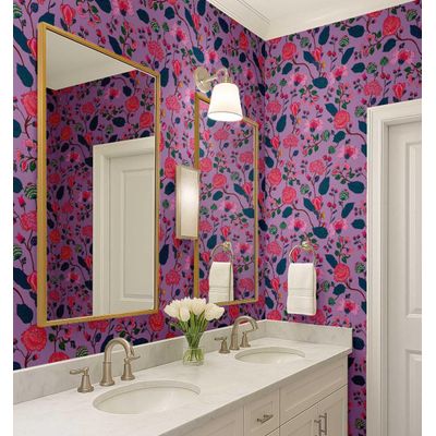 Papel Contact Autoadesivo Vinílico Removível Estilo Asiático Estampa Floral Blossom Roxo para Paredes e Cômoda - S4sassy 63,5 cm (L) × 304,8 cm (C) / Roxo - Vinil Liso