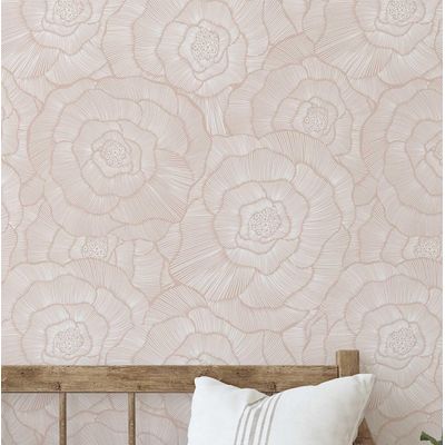 Papel Contact Vinílico Autoadesivo Bege Floral de Linhas Finas Contemporâneo Removível para Paredes, Armários/Cômoda, Impermeável - S4sassy 63,5 cm (L) × 914,4 cm (C) / Bege - Vinil Liso