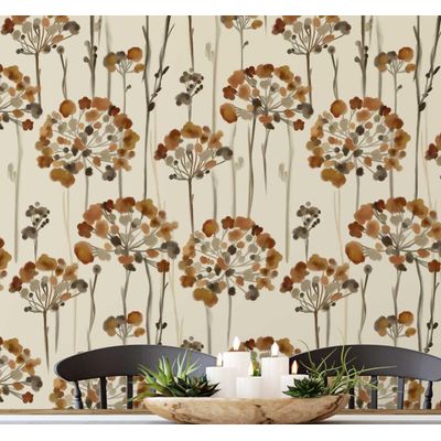 Papel Contact Autoadesivo Vinílico Impermeável Autumn Bloom Bege Contemporâneo Removível para Paredes, Armários e Cômoda - S4sassy 63,5 cm (L) × 914,4 cm (C) / Bege - Vinil Liso