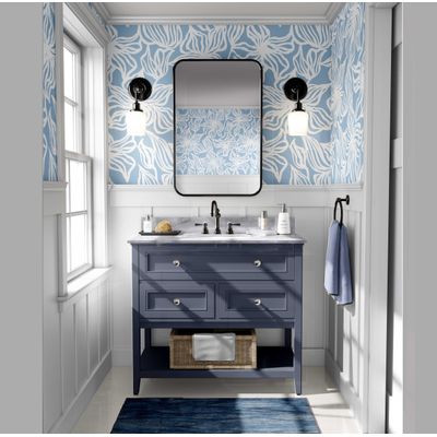 Papel Autoadesivo Vinílico Impermeável Azul Contemporâneo Removível com Arte Linear Floral para Paredes, Armários, Cômoda - S4sassy 63,5 cm (L) × 609,6 cm (C) / Azul - Vinil Liso
